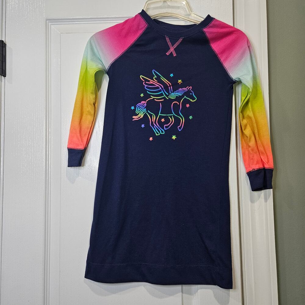 Cat & Jack Girl's Size S (6/6X) Rainbow Pegasus Long Sleeve Nightgown
